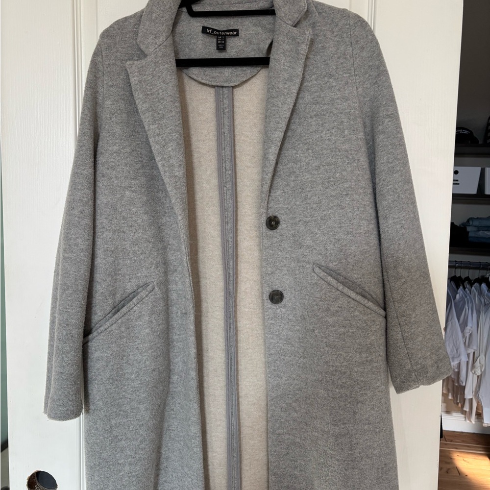 Zara Gray Trench Coat Wool Blend Minimalist Design